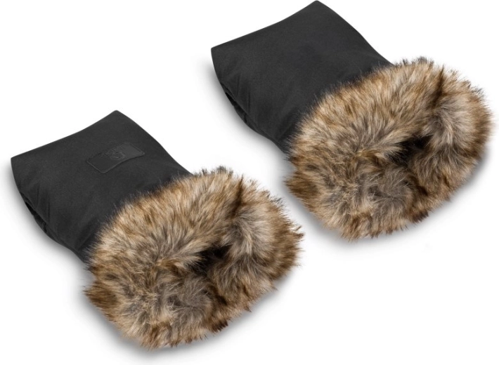 Universal stroller hand muff with faux fur Black LIONELO