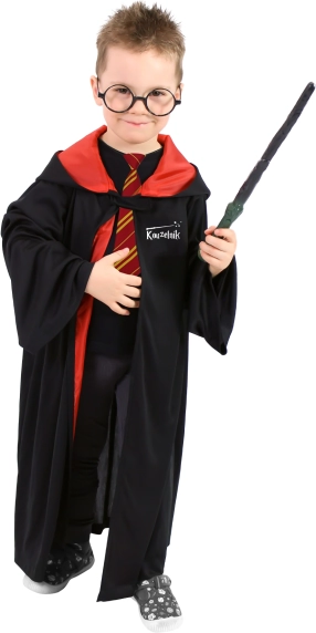 Children's wizard cloak with hood, black‑red, ages 3–7 (104–136 cm)