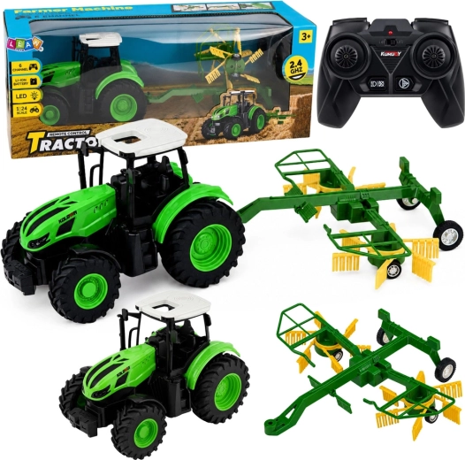RC žemės ūkio traktorius su grėbliu 1:24, 2,4 GHz, LED šviesos