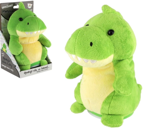 Pliušinis dinozauras Reksiukas, kartojantis frazes, 18 cm, su garsu