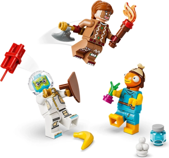 Trys LEGO Fortnite minifigūrėlės