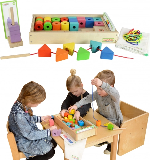 Didelis medinis vėrimo rinkinys Montessori Masterkidz