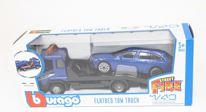 Bburago Street Fire Tow Truck with Audi A6 in 1:43 Scale