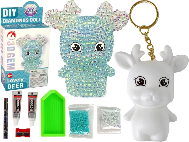 DIY Diamond Deer Set – 3D Crystal Keychain – Blue