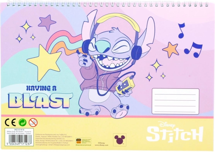 Spiralinis bloknotas su lipdukais Lilo ir Stitch A4
