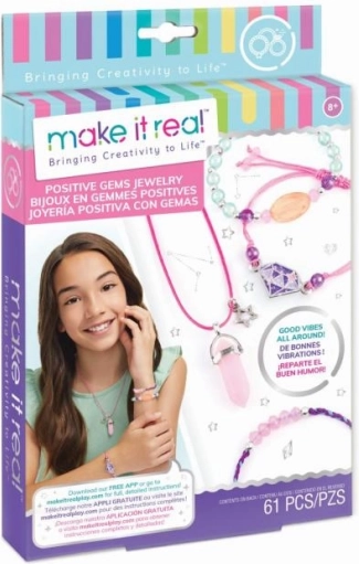 MAKE IT REAL papuošalų gamybos rinkinys Positive Gems – vėrinys ir 3 apyrankės
