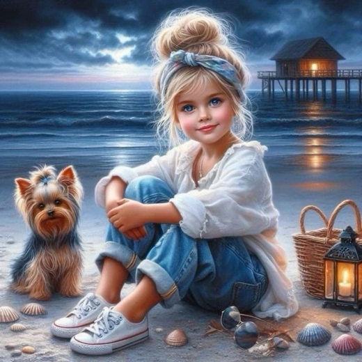 Norimpex Paint by Numbers Girl with Dog on the Beach 40 × 50 cm
