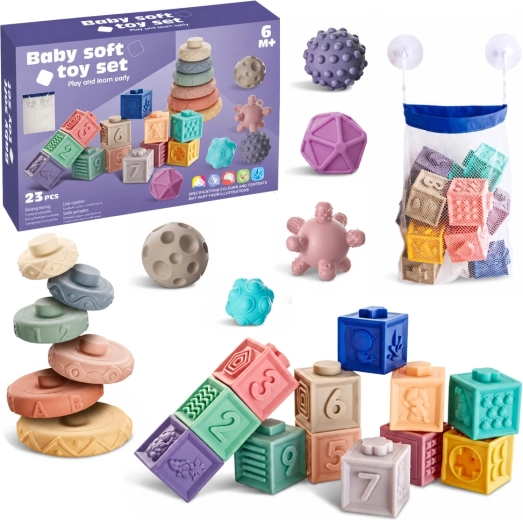 Soft rubber educational blocks with animals, numbers and patterns (27 pcs)