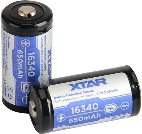 XTAR akumuliatorius 16340 (R-CR123) li-ion 3,7 V 650 mAh su apsauga – 1 vnt.