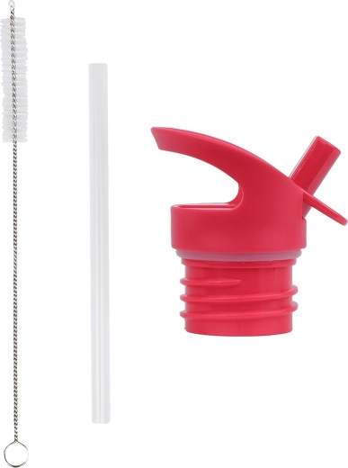 A Little Lovely Company replacement cap, straw and brush set for stainless steel bottle – happy cherries