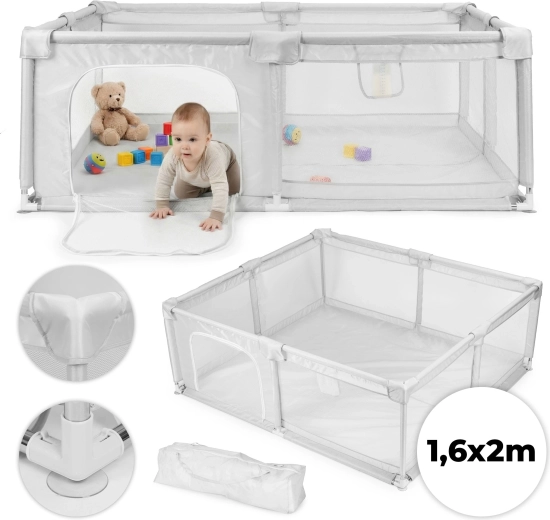 ECOTOYS playpen 160 × 200 cm grey with travel bag