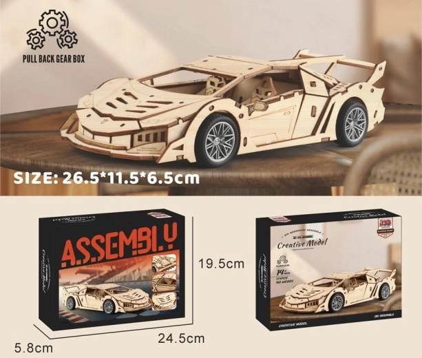 Medinė lenktyninio automobilio konstravimo rinkinys 26,5 cm