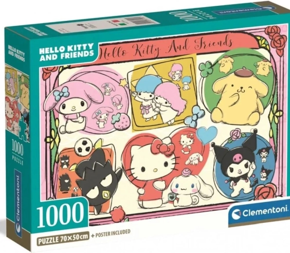Dėlionė CLEMENTONI Hello Kitty ir draugai – mielas koliažas, 1000 detalių