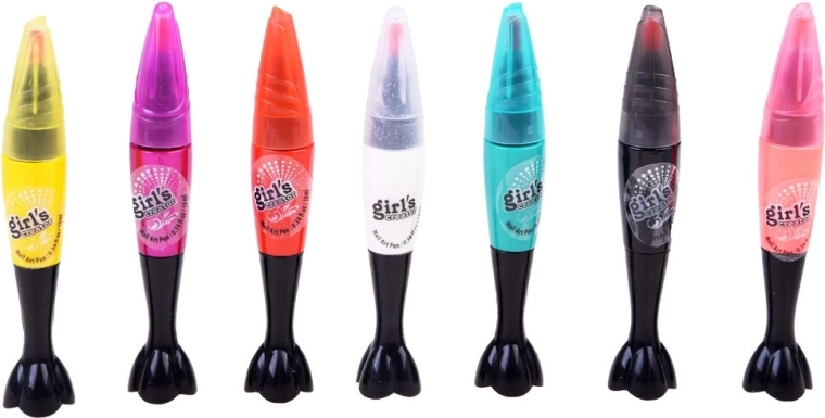 Seven colorful nail pens