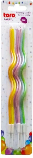 Perlamutrinės spiralės formos žvakutės su laikikliu, 6 vnt. (13 × 0,2 cm), spalvų miksas