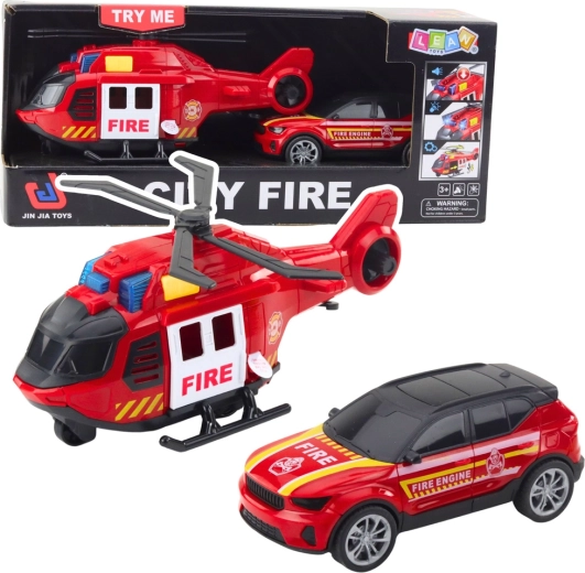 Firefighting Set Helicopter and Car with Lights and Sounds