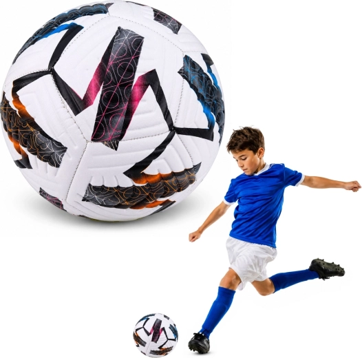 Training soccer ball size 5, white with a colorful pattern (22 cm)