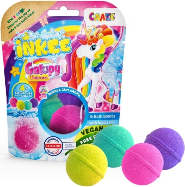 Inkee fizzing bath bombs Galupy Unicorn – set of 4 colors