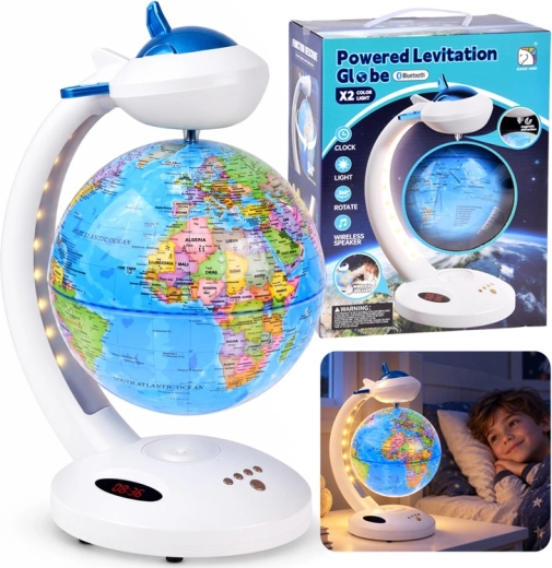 Levitacinis gaublys 4in1 su 360° sukimu (LED lemputė, Bluetooth garsiakalbis, laikrodis)