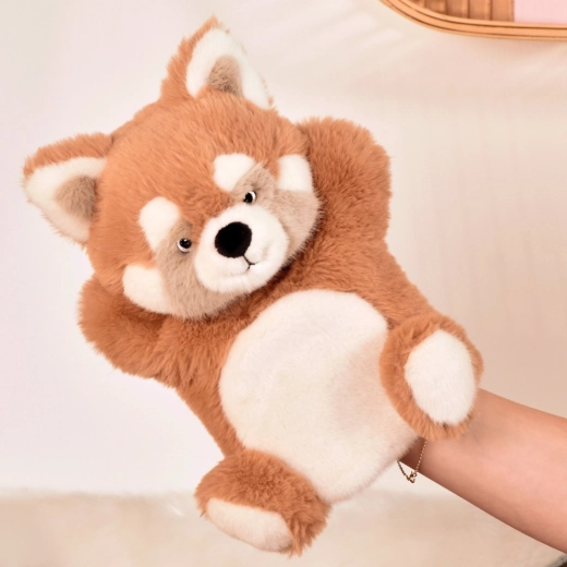 Histoire d’Ours plush hand puppet Panda (red) 24 cm