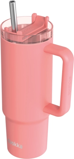 Nerūdijančio plieno termopuodelis Quokka Vibe Coral su Drop Safe, su šiaudeliu, 880 ml