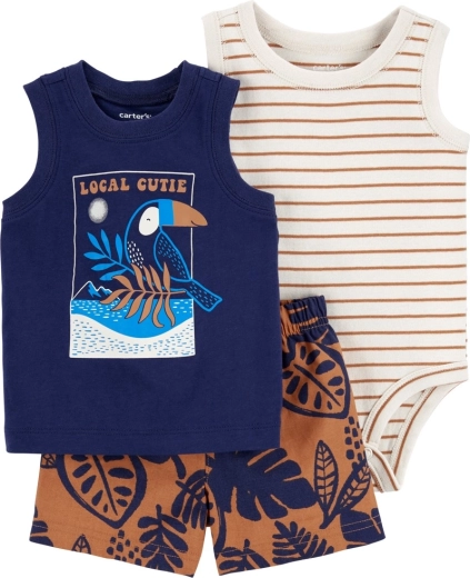 Carter’s 3-piece baby set: sleeveless bodysuit, tank top and shorts Navy Bird (boy)