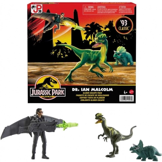 Jurassic World – figūrėlių rinkinys Ian Malcolm su dinozaurų palydovais ir sklandytuvu