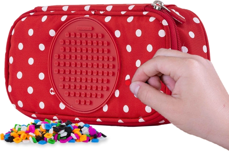 PIXIE CREW student two-tier pencil case, red with white polka dots