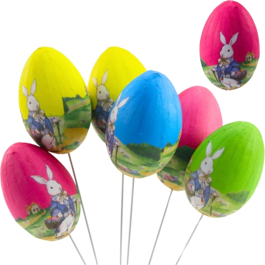 Easter Eggs on Wire with Bunny - Set of 6 pcs