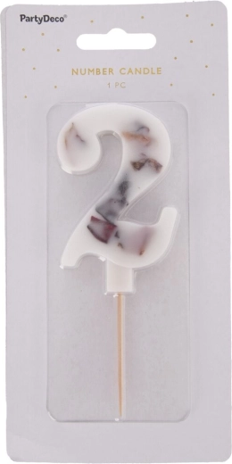 Tortinė žvakutė – balta gėlė, skaičius 2, 8 cm