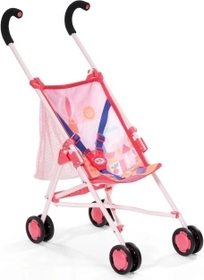 BABY born rožinis skėtinis vežimėlis su tinkliniu krepšiu