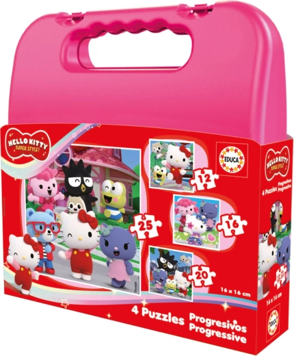 Educa progresyvi dėlionė lagaminėlyje Hello Kitty 4v1 (12–25 detalių)