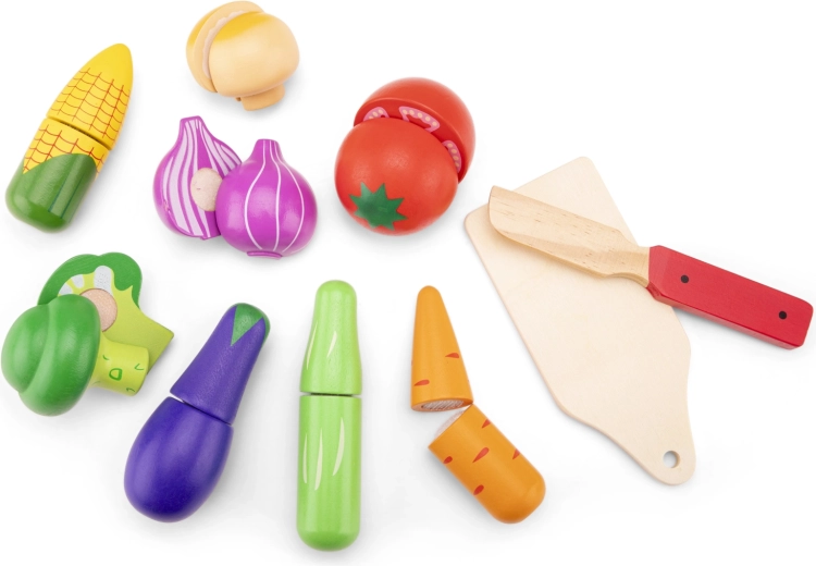 Wooden vegetable cutting set with basket