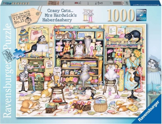 Dėlionė RAVENSBURGER Crazy Cats – kačių išdaigos galanterijoje, 1000 dalių