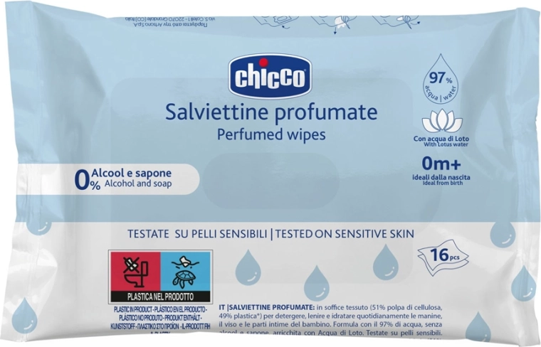 Chicco Gently Perfumed Baby Wet Wipes for Handbags 16 pcs