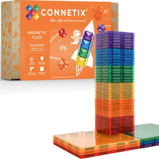 CONNETIX Rainbow Square Pack magnetinės kaladėlės, 42 dalys