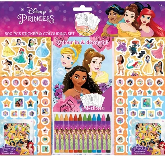 Disney Princesses Sticker Set with Coloring Pages and Crayons (500 pcs)