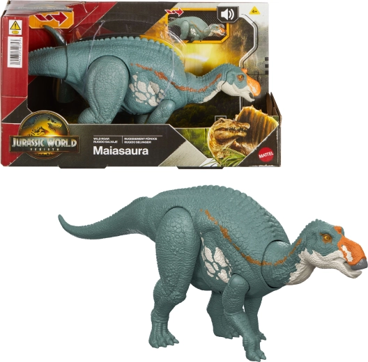 Dinozauro figūrėlė Maiasaura JURASSIC WORLD Rebirth Wild Roar su garsu 31,5 cm