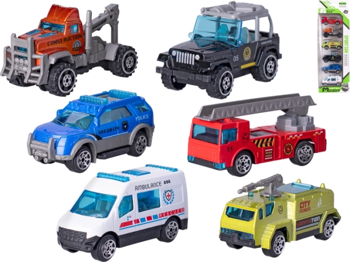 Metalinių modeliukų automobilių rinkinys 6 vnt. (6,5–7,5 cm)
