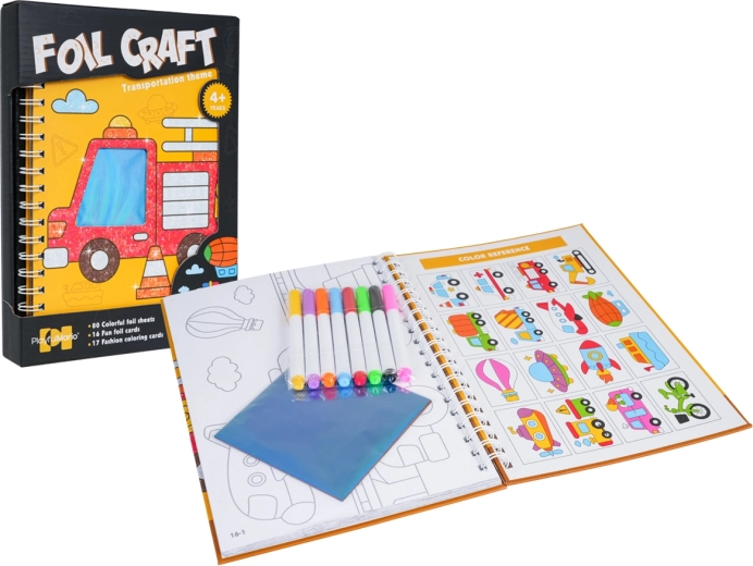 2-in-1 Creative Set – Vehicle Coloring and Foil Pictures