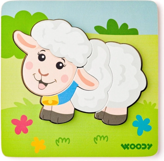 Woody baby inset puzzle sheep 5 pieces on a board - 1 piece