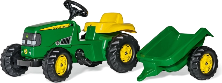 Minamasis traktorius Rolly Kid John Deere su priekaba, žalias