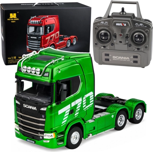 Žalias RC vilkikas Scania 770S 1:18 su LED ir 2,4 GHz valdymu