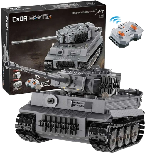 CaDA Master nuotoliniu būdu valdomas pilkas tankas Tiger RC (925 detalės)
