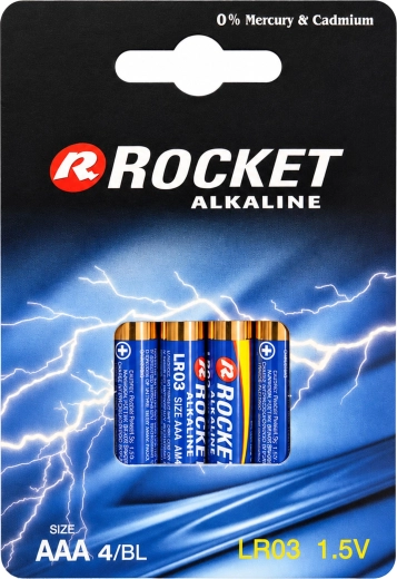 Šarminės baterijos Rocket AAA 1,5 V (10× pakuotės po 4 vnt.)