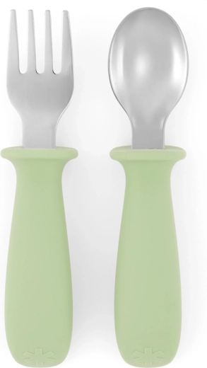 Skip Hop Besties Squad green spoon and fork set for kids 12m+