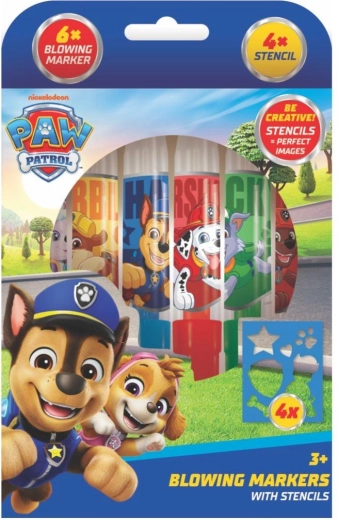 Pūčiami flomasteriai su trafaretais berniukams Paw Patrol, 6 vnt.