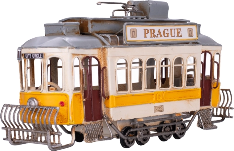 Metalinis geltonojo tramvajaus „Prague“ modelis 27,5 cm – dekoracija ir kolekcinis modelis