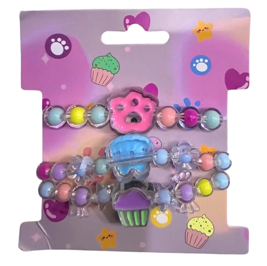 Pink set of beaded bracelets with charms (3 pcs)