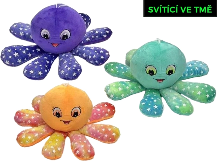 Pliušinis aštuonkojis 10 cm, šviečiantis tamsoje